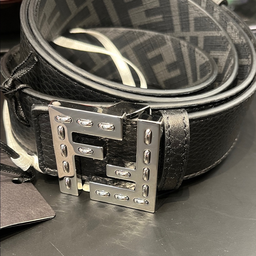 Fendi Revesible Black Belt with Silver Logo Buckle Size 105